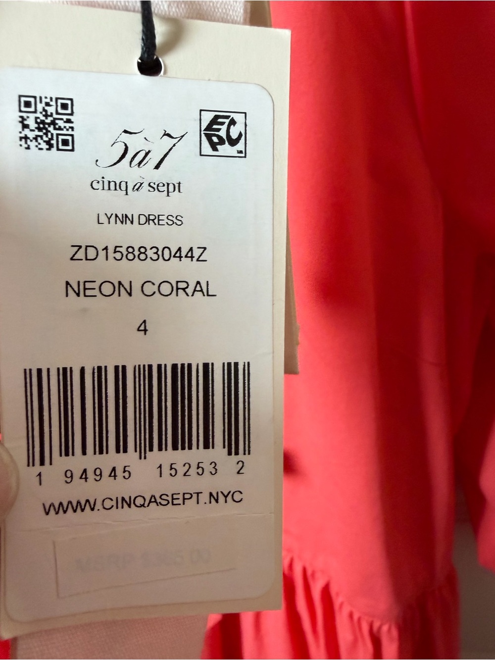 Cinq a Sept Lynn Tie Front Puff Sleeve Babydoll Mini Dress Neon Coral Size 4 NWT - Picture 6 of 6